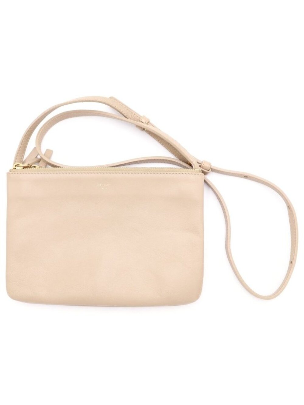 Celine Trio Small Leather Shoulder Bag Pouch Pochette Beige